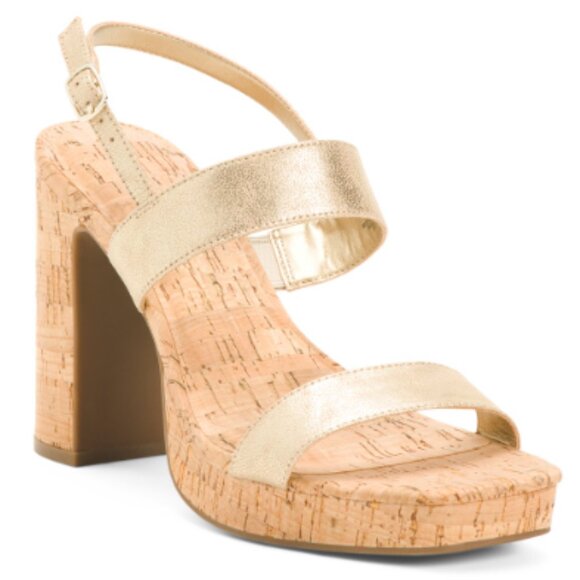 ANNE KLEIN Zaya Block Heeled Sandals NIB 7.5M in Light Gold Metallic - Picture 1 of 4